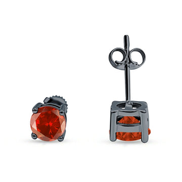 Solitaire Stud Earring Black Tone Garnet CZ 925 Sterling Silver Wholesale